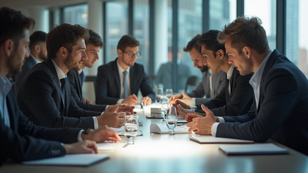 Командное обсуждение стратегических решений в конференц-зале