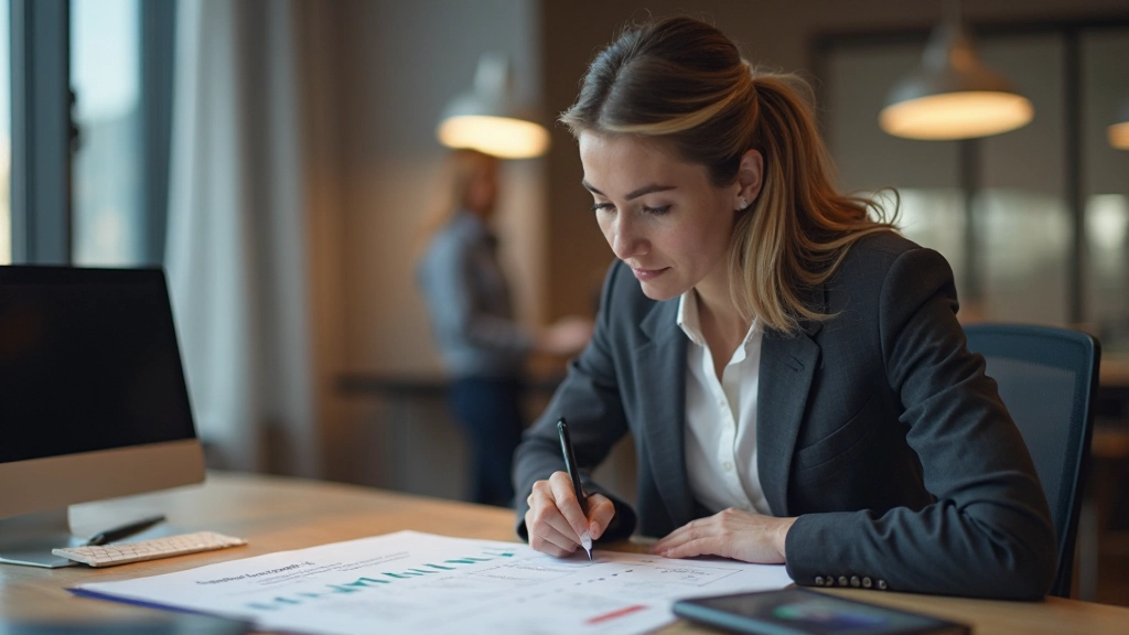 Специалист по принятию решений работает с матрицей выбора альтернатив на столе с документами